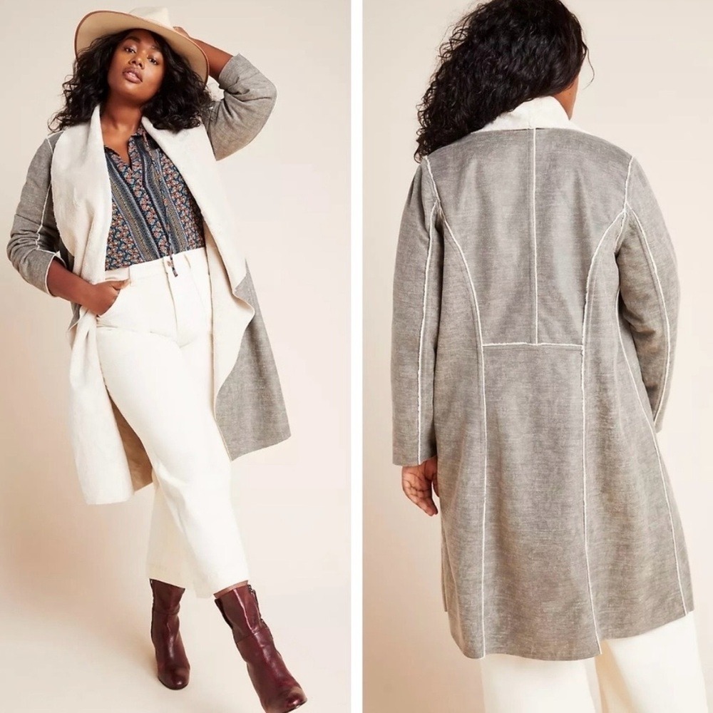 Anthropologie X Amadi Camilla Sueded Sherpa Jacket Faux Suede & Shearling Sz 2X